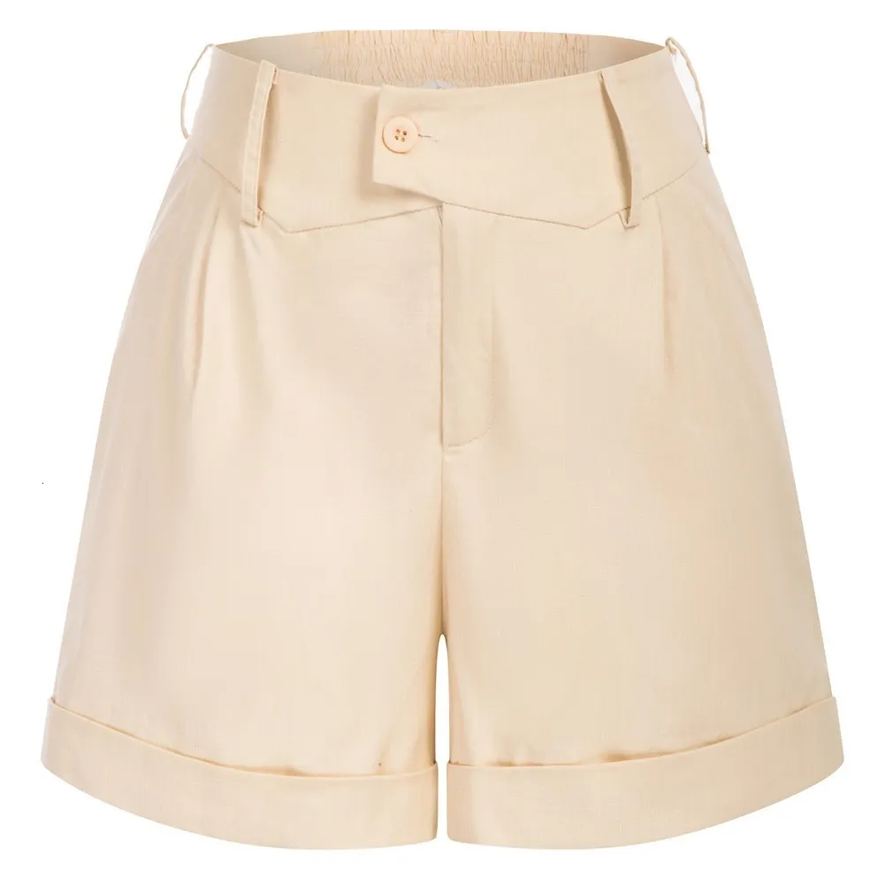 Dames shorts Belle poque vrouwen zomer elastische hoge taille shorts met zakken vouwen been opening katoen kort broek vintage wide been shorts 230328