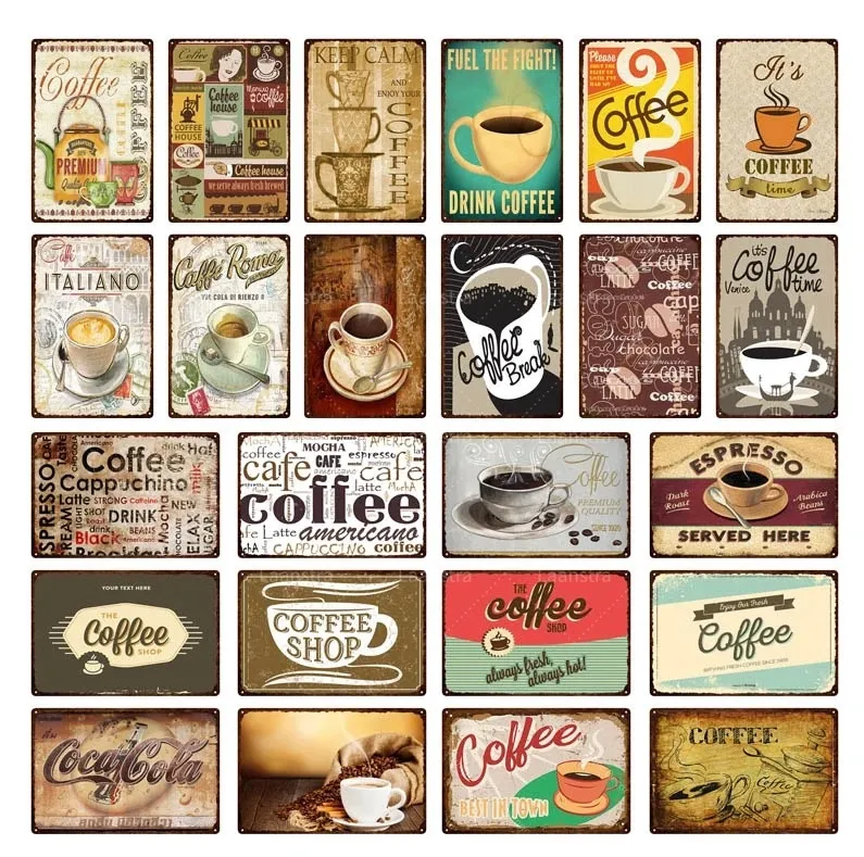 Rétro café métal étain signes Plaque métallique décoration murale Plaque cuisine Bar café rétro métal signes Art peinture cadeau 30X20 cm W03