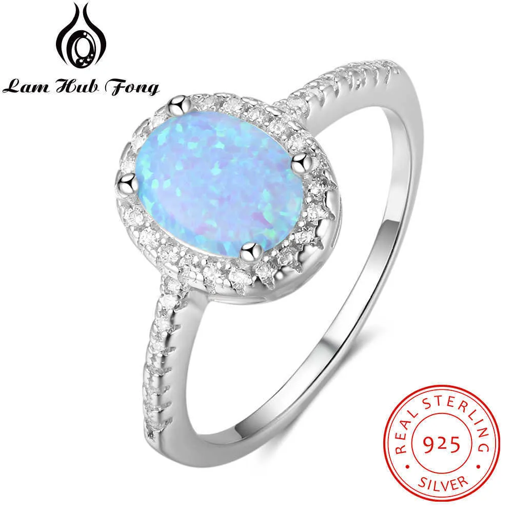 925 Srebrny pierścień z Blue Opal jako romantyczny prezent dla kobiet w Walentynki (Lin Jifang) Z0327