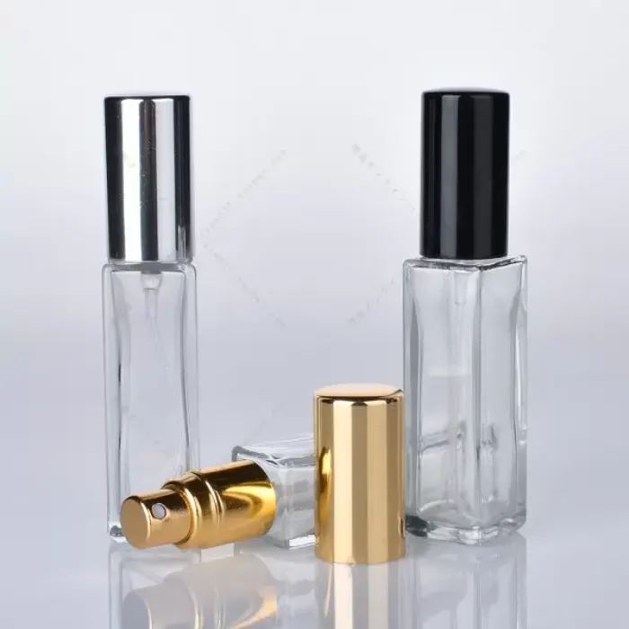 10ML 1/3Oz Long Slim Perfume Atomizer Square Shape Empty Refillable Clear Glass Spray Bottles Travel Sprayers