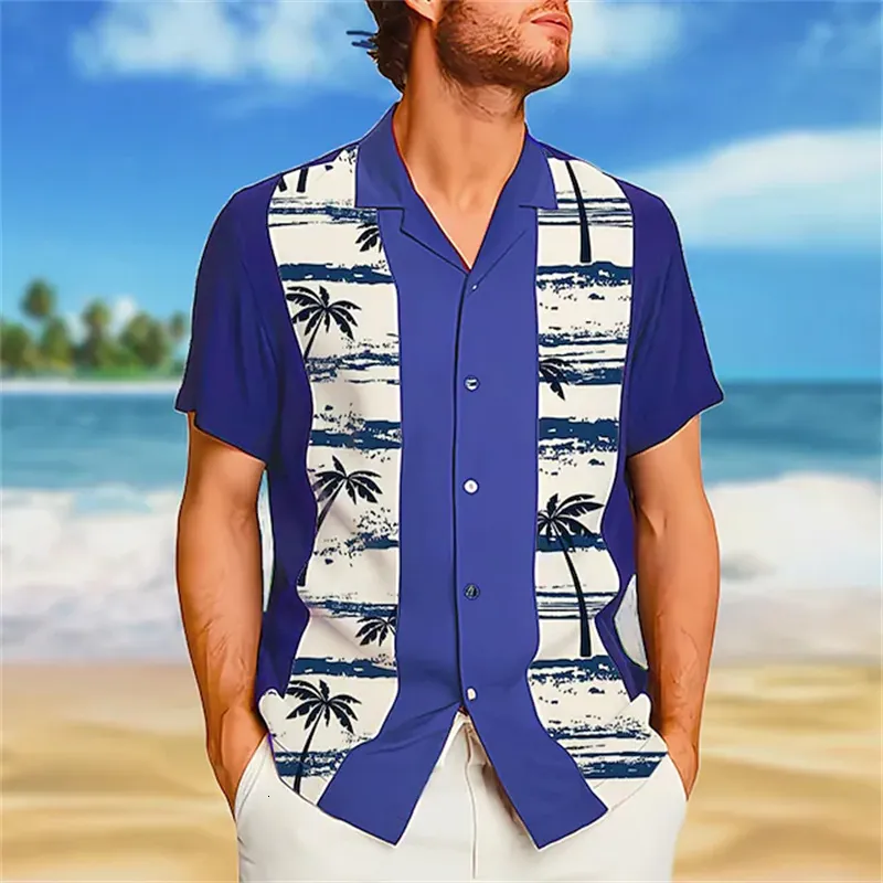 Mens Casual Shirts mens Hawaiian shirt coconut wood graphic printing Cuba collar beach casual 3D short sleeve button SX5XL 230328