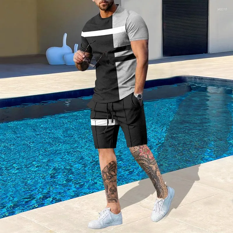남성용 트랙복 여름 패션 2 조각 세트 트랙 슈트 남자의 대형 옷 레트로 비치 스타일 3D 프린트 셔츠 남자 Suit Tshirt