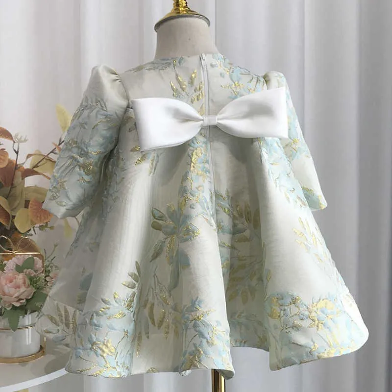 Vestidos da menina bebê menina princesa vestido de cetim manga longa criança vintage arco vestido festa pageant aniversário vestido de baile roupas de bebê 1-12y