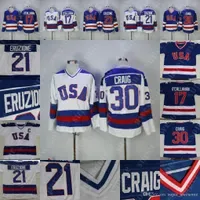 CUSTOM 1980 USA Hockey Team Jersey 30 Jim Craig 21 Mike Eruzione 17 Jack O'Callahan Hockey Jerseys Blue White Stitched