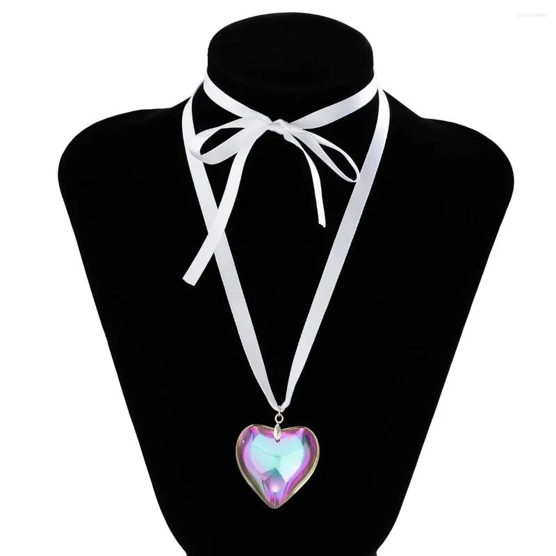 Choker DIEZI Sweet Cool Big Heart Pendant Necklace For Women Girls Fashion Korean White Black Rope Chain Statement Jewelry