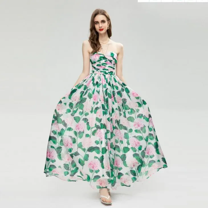 308 XXL 2023 Runway -jurken Spring zomer merk dezelfde stijl jurk flora print mouwloze bemanning nek empire witte mode dames kleren sh
