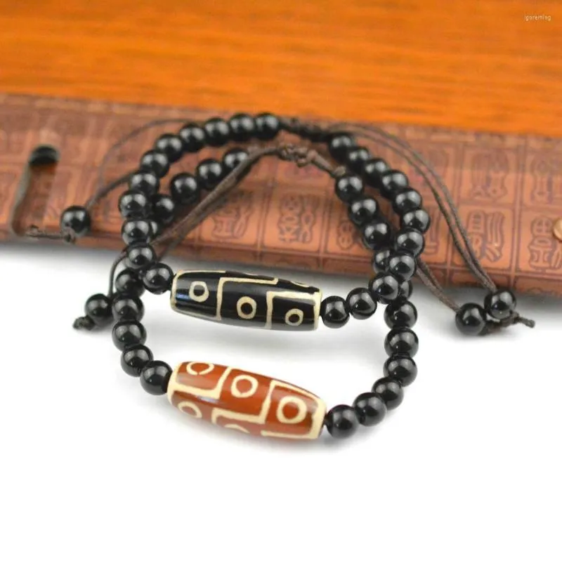 Strand Healing Stone Natural Tibetan Dzi Agates Bracciale per donna Uomo Grigio Verde Agat Charm Ruyi Dragon Three Eye Beads