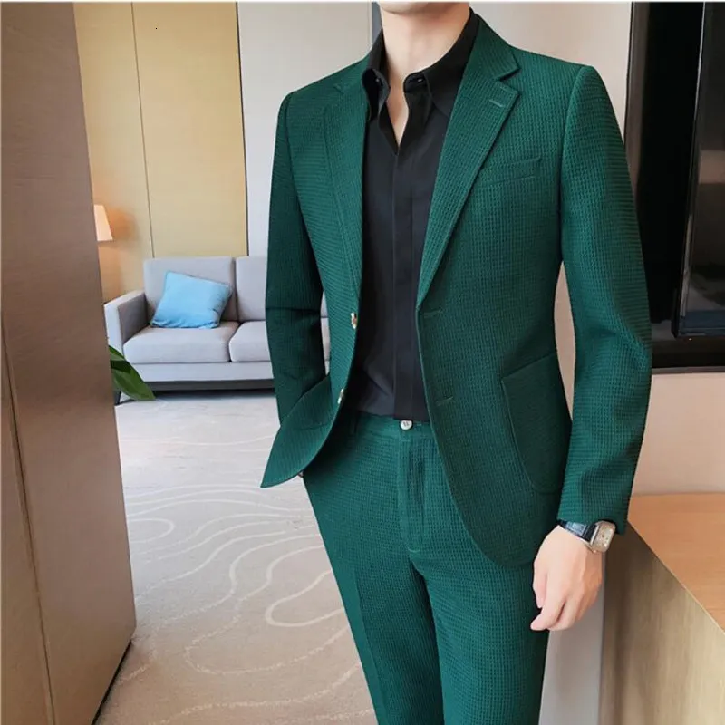 Męskie garnitury Blazers kurczycy Brytyjski styl mężczyźni wiosna wysokiej jakości garnitury biznesowe/mężczyzna Slim Fit Groom Tuxedo Men Dwuczęściowe garnitur Blazers 230328