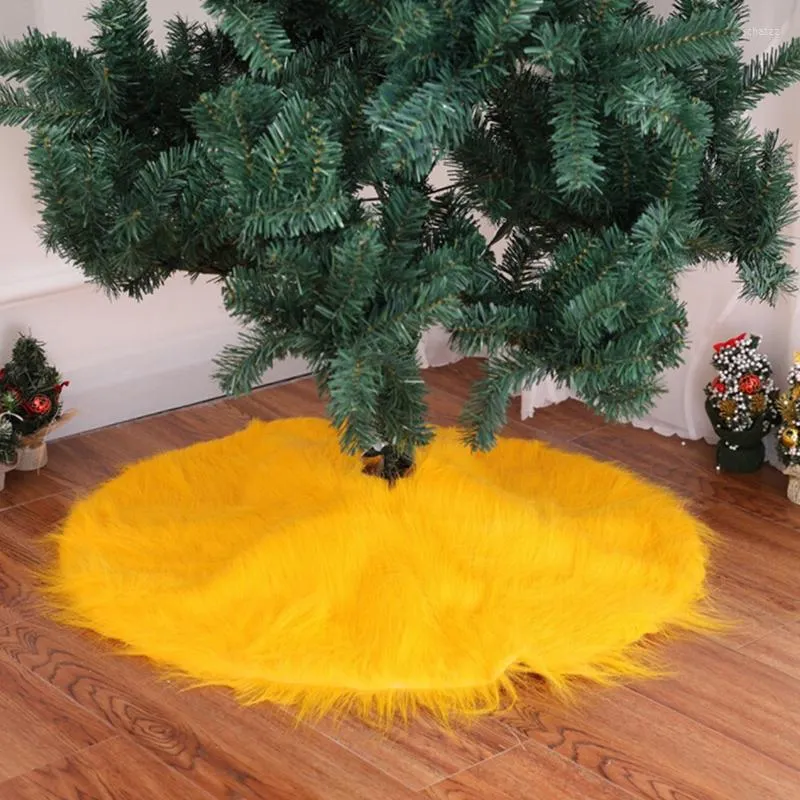 Decorazioni natalizie 1PC Gonne per alberi rotonde in peluche giallo Tappeto in pelliccia dorata per decorazioni per la casa all'aperto di Natale