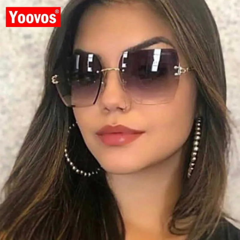 Yoovos 2023 Kadın Güneş Gözlüğü Çerçevesiz Güneş Gözlüğü Kadın Gözlükleri Lüks Marka Tasarımcısı Güneş Gözlüğü Kadın Metal Gafas de Mujer230328