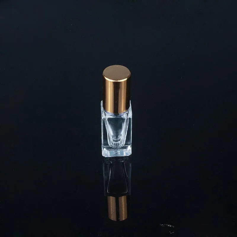 3ML  Oil Perfume Bottles Square Clear Glass Roll On Bottle with Gold/Silver Cap Stainless Steel Roller