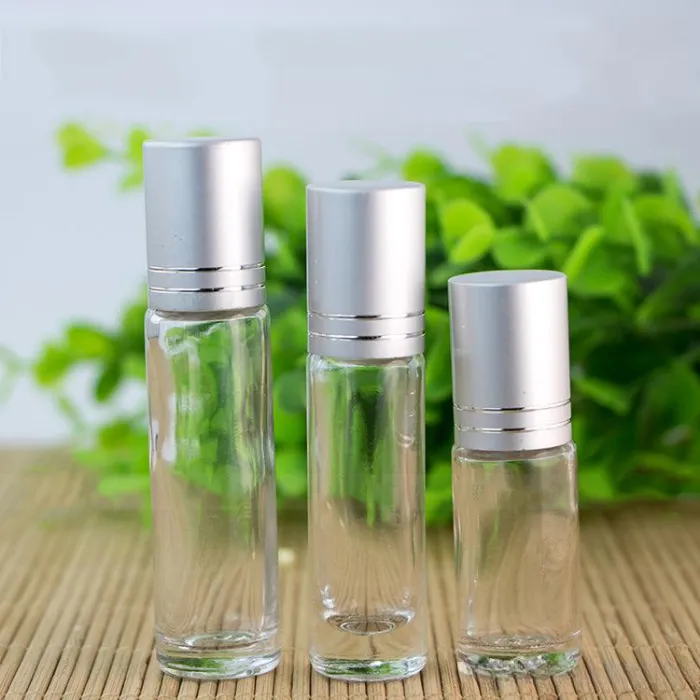 10ml Essential Oil Roll-on Bottles Transparent Frosted Glass Bottle Stainless Steel Roller Balls Silver Cap Roller Bottles