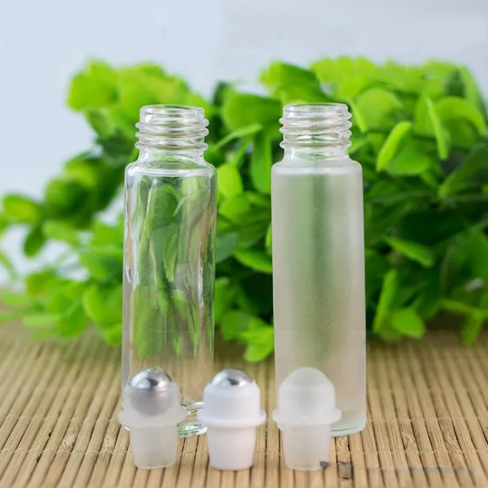 10ml Essential Oil Roll-on Bottles Transparent Frosted Glass Bottle Stainless Steel Roller Balls Silver Cap Roller Bottles