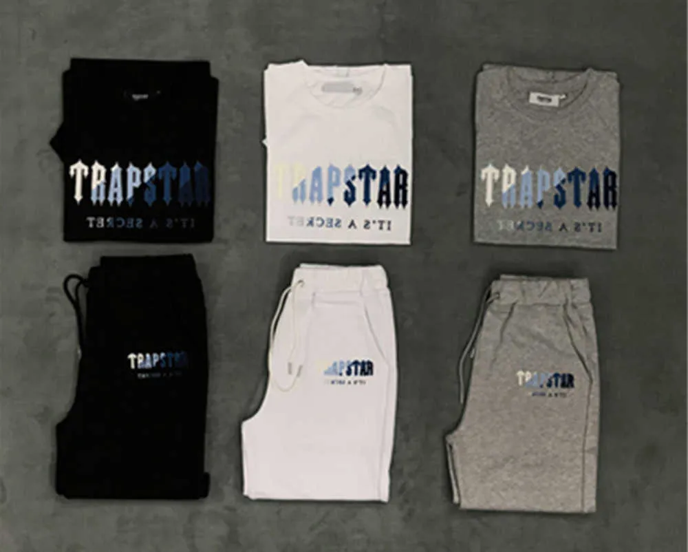 T-shirts pour hommes Designer Mens Trapstar t-shirt à manches courtes Tenue imprimée Survêtement Chenille Noir Coton London Streetwear Motion current 39ess