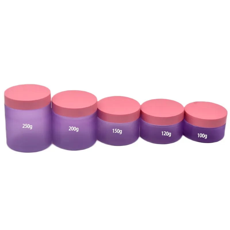 Pink Plastic Lid Plastic Refillable Bottle Matte Frost Purple PET Jars Portable Cosmetic Packaging Container Empty Eye Cream Pots 100ml 120ml 150ml 200ml 250ml