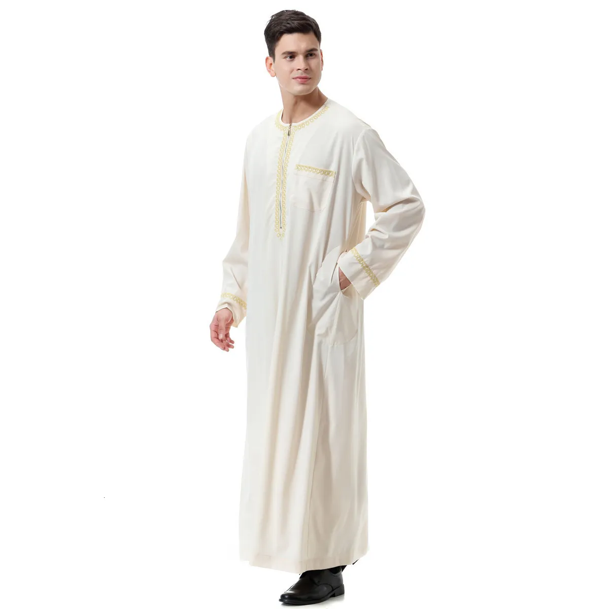 Odzież Ethic Ubranie z długim rękawem Aman Abaya 1cece Jubba Thobe dla mężczyzn Kaftan Pakistan muzułmański Arabia Arabia Djellaba Islam modlitewna szata a