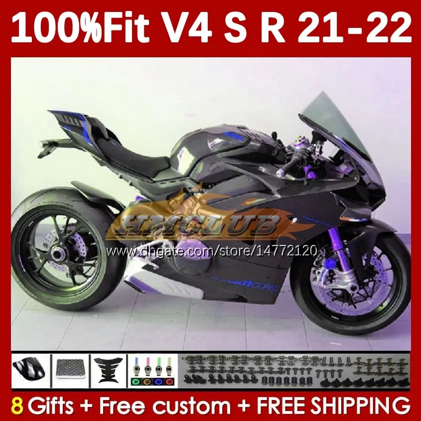 Ducati Street Fighter Panigale V4S를위한 오토바이 차체 V4R V 4 V4 S R 21 22 2021 2022 Body 167NO.105 V-4S V4-R V-4R V4-S 2018-2022 주사 성형 페어링 검은 색조