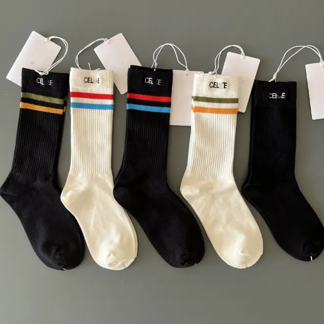 Socks Pure and Candy Color Letters Parallel Bars Embroidered Sock Four Seasons Long Tube Pure Cotton Couple Trendy Socks