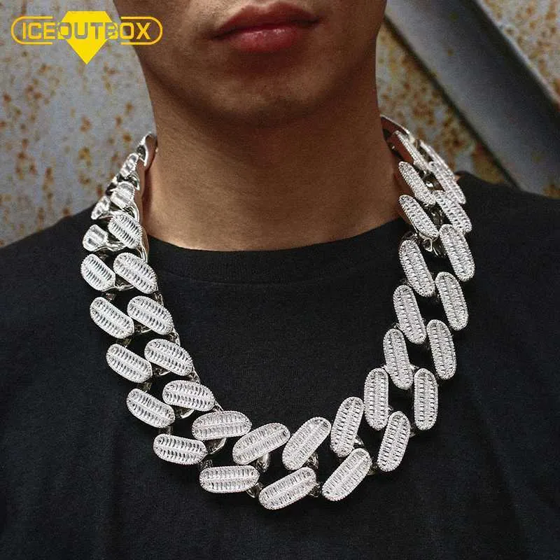 40 мм Homie Custom White Gold Plated Big Men Двухслойный багет Кубинское звено цепи Ожерелье