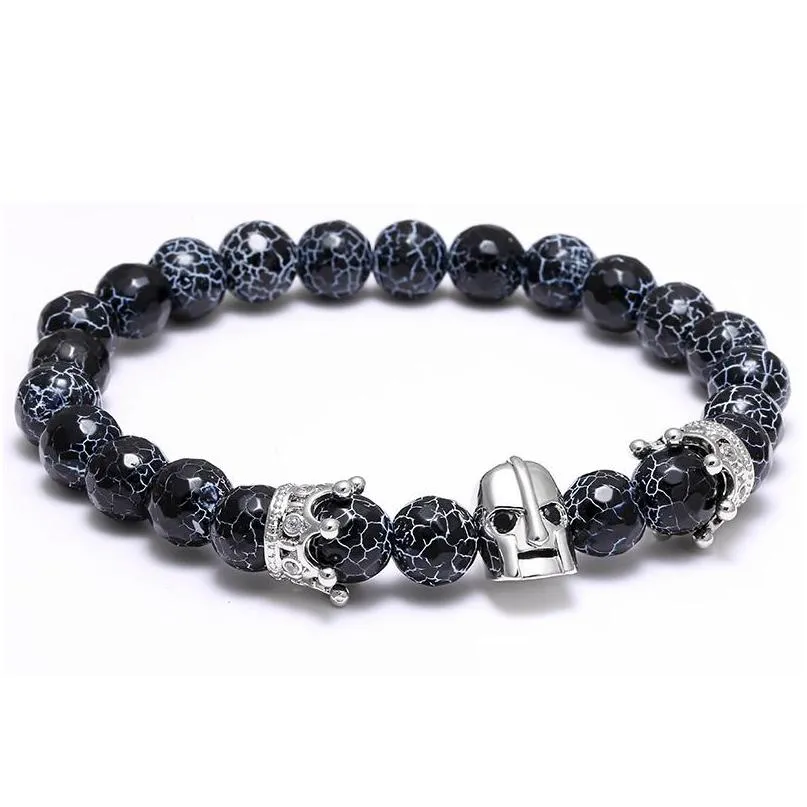 Beaded Beads Bracelet Men Roman Knight Spartan Helmet Bracelets Natural Stone Crown Charm Couple Jewelry Drop Delivery 2 Dhr