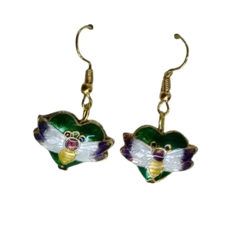 Boucles d'oreilles à breloques en forme de cœur en émail cloisonné personnalisé, bijoux d'animaux mignons, accessoires pour femmes, cadeaux artisanaux traditionnels en forme d'abeille, 10 paires/lot