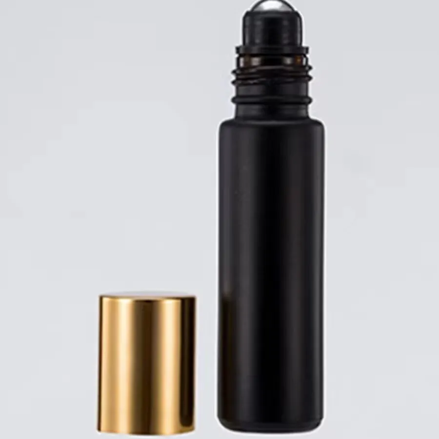 10ml Roll On Glass Bottle Matte black bottle Fragrances Essential Oil Perfume Bottles With Metal Roller Ball C21