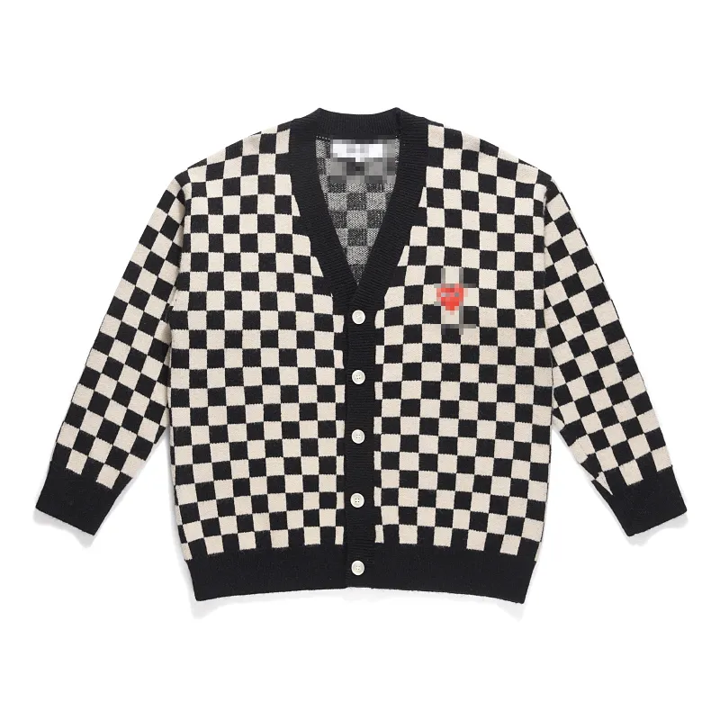 Maglioni da uomo firmati Play Com des Garcons CDG Cardigan con bottoni con scollo a V Cuore rosso Nero Bianco Lana a quadri Taglia XL