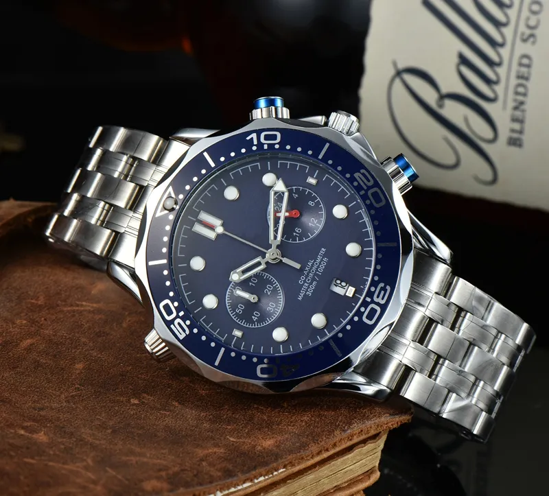 Zegarek dla mężczyzn 2023 Nowe zegarki męskie Pięć igieł wszystkie tarcze Work Kwarc Watch Top Luksusowa marka STEL STRAP MASE Modne Sea Europe Designer Omeg Watche Typ