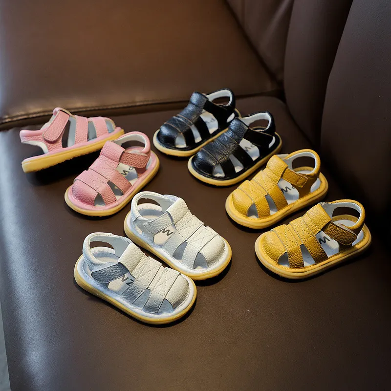 Slipper baby flickor pojkar sommar sandaler spädbarn antikollision småbarnskor mjuk botten äkta läder barn barn strand 230328