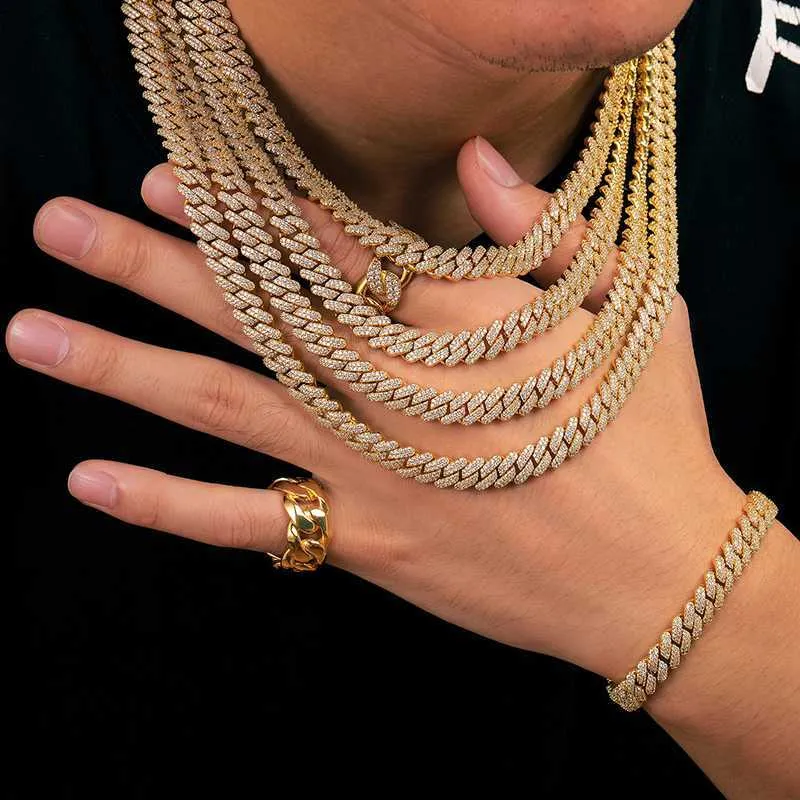 Factory Directly 9mm Cuban Link Chain 18k 14k Gold Plated Necklace Ice Out Hiphop Jewelry Men