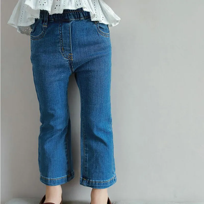 Girls Slim Fit Mid Blue Denim Jeans With Flared main image 0