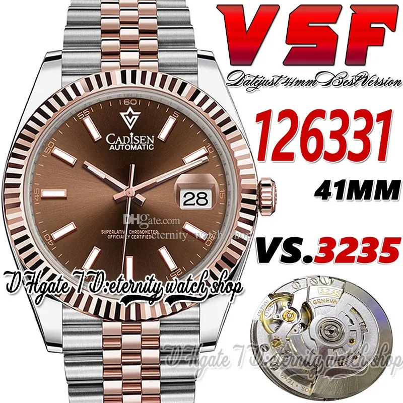 2023 SBF126331 3235 VSA3235 Relógio masculino automático de 41 mm de moldura de chocolate Dial de chocolate Stick rosa prata dois tons 904L Steel Bracelet Super Edition Eternity Watches