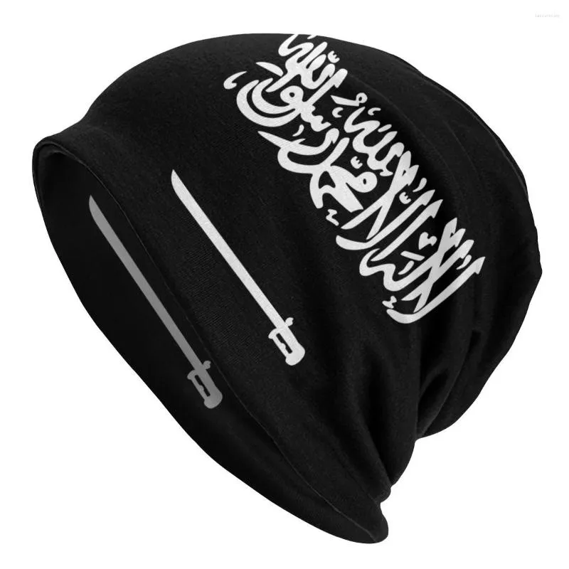 Beretten zwarte vlag van Saoedi -Arabië motorkap beanie gebreide hoed mannen vrouwen hiphop unisex winter warme schedels muts kappen