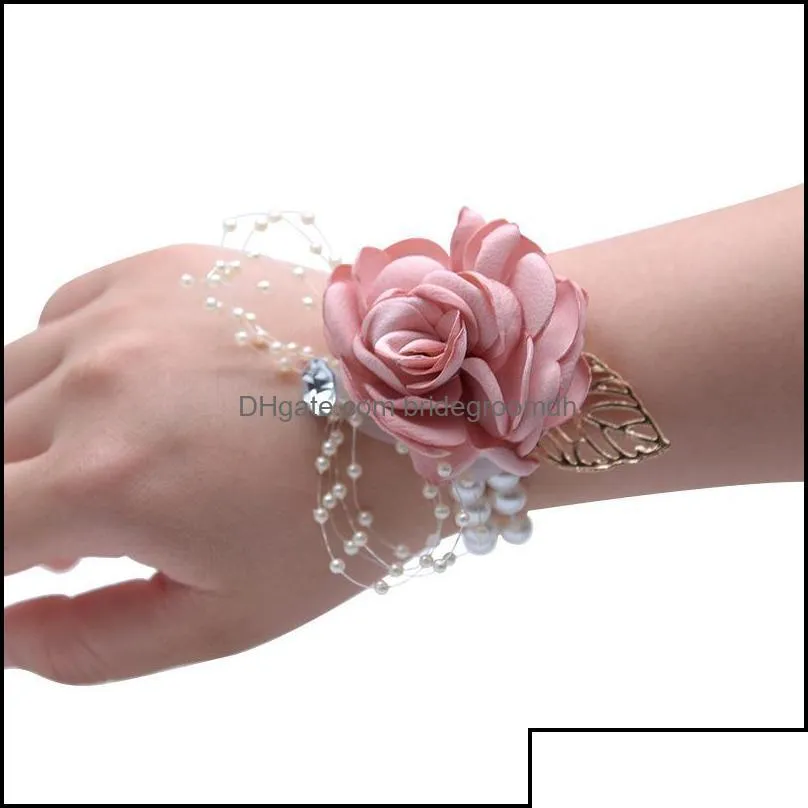 Bröllop blommor fest levererar evenemang kor brudtärna armband fleur skum rosor boutonniere brud syster flicka armele dhuym