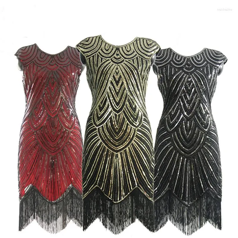 Стадия ношения Женщины 1920 S Клаппер платья Винтаж Great Gatsby Sequin Beads Dress Dress Art Deco Double Sexy Randeveless Costume