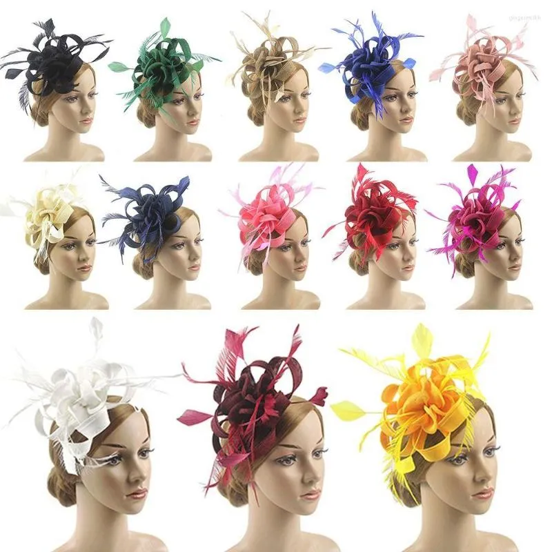 Berretti Rete e piume Fascinator Cappello Maglia Fascia per capelli Fiore Matrimonio Cocktail Accessori per capelli Tea Party