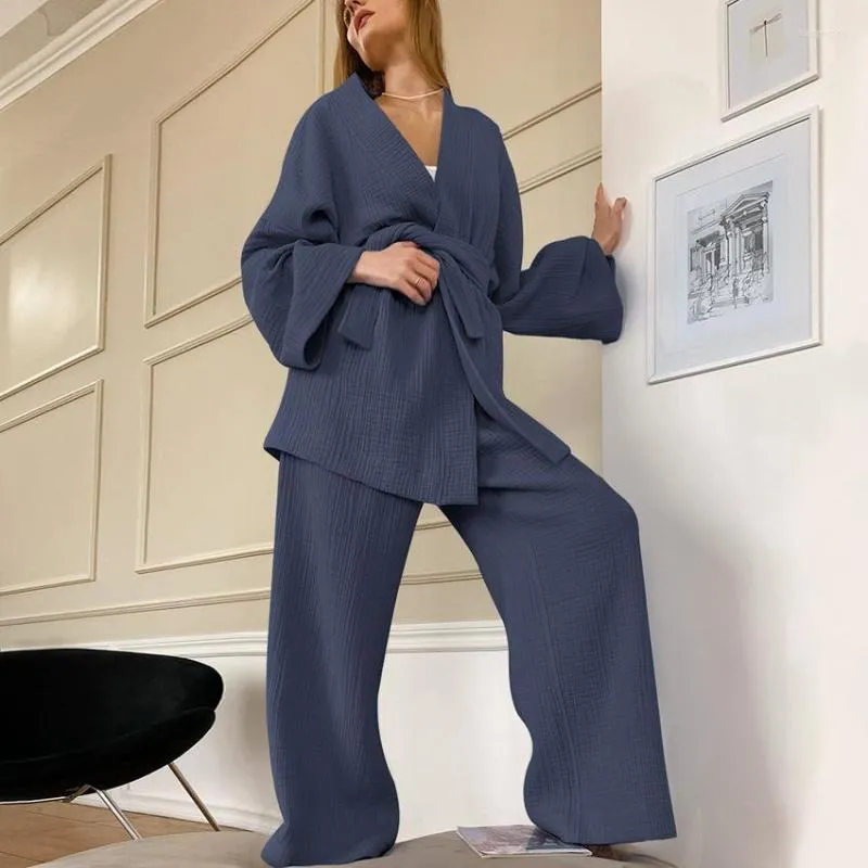 Frauen Nachtwäsche Frau Baumwolle Pyjama Set Winter Herbst 2 Stück Hause Tragen Bademantel Pyjamas Weibliche Entspannen Robe