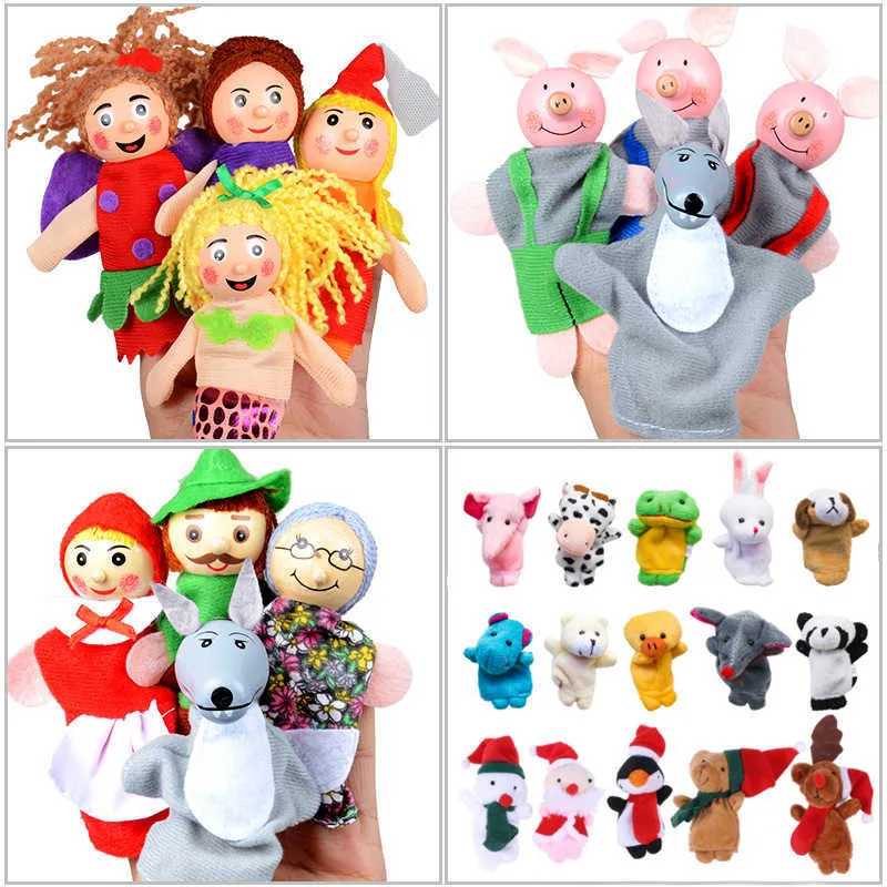 Doigt marionnettes ensemble bébé 18 pièces animaux en peluche poupée main dessin animé famille tissu théâtre jouets éducatifs pour enfants cadeaux