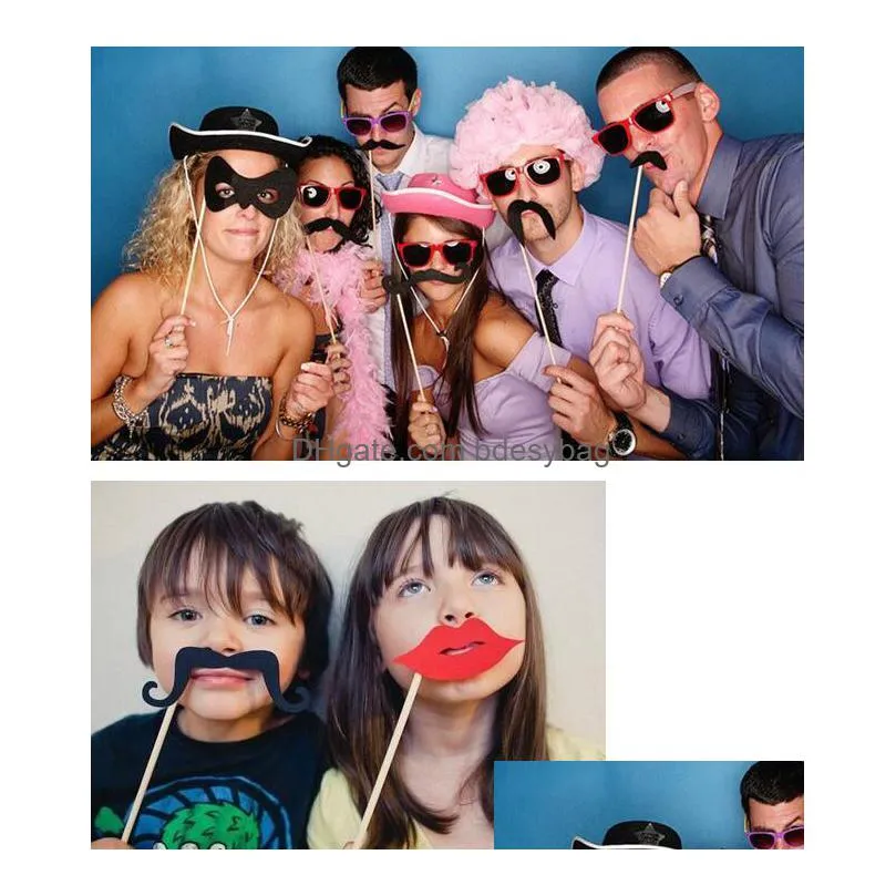 76pcs diy photo booth props wedding moustaches/glasses/bowtie/hat style wedding party night games take photo booth background g1031
