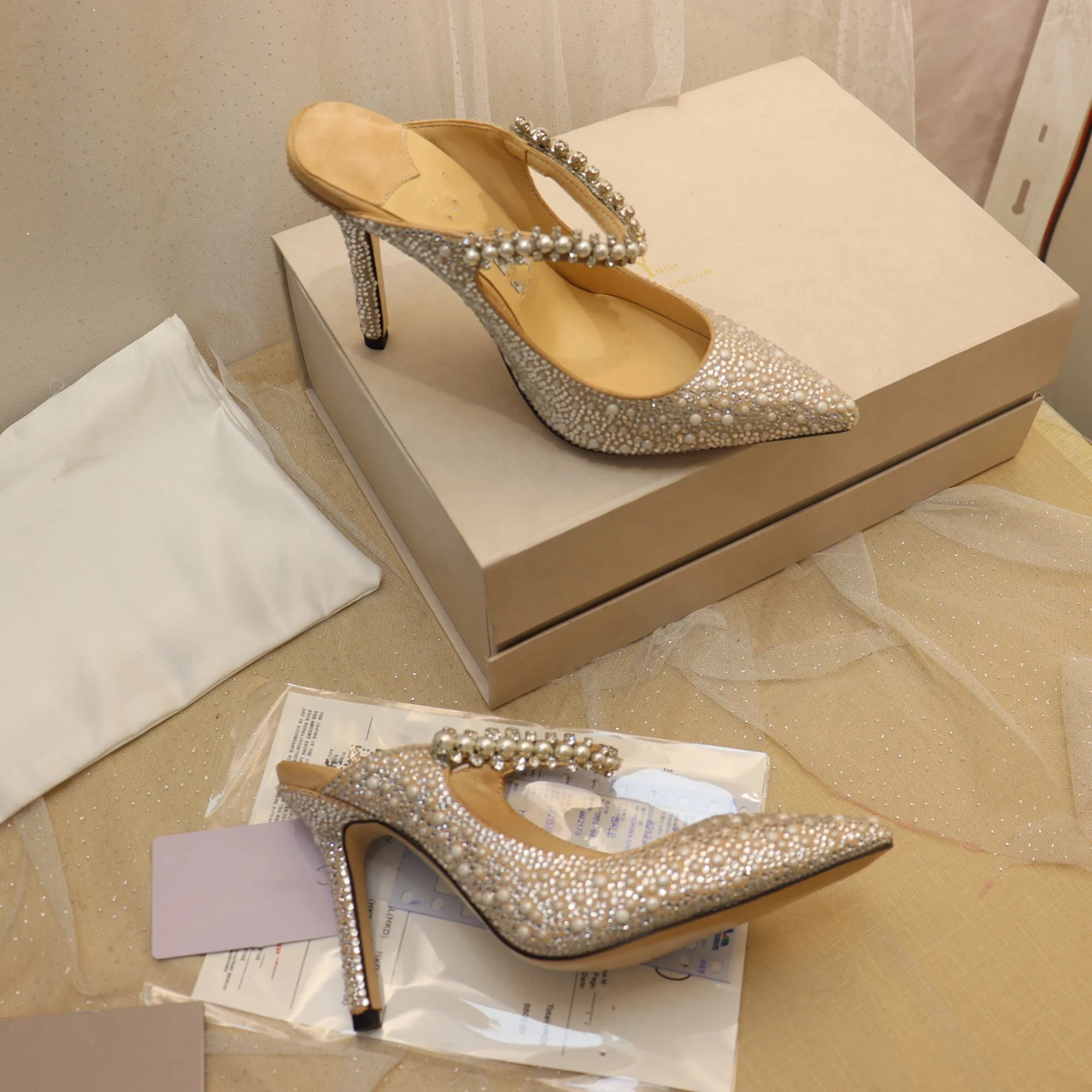 Varumärkesdesignklänningskor Kvinnor Pump Luxury High Heels Romy Glitter Leather Baily 90mm/70mm Wedding Bride Pumps Sandal Heeled 35-43 med Box