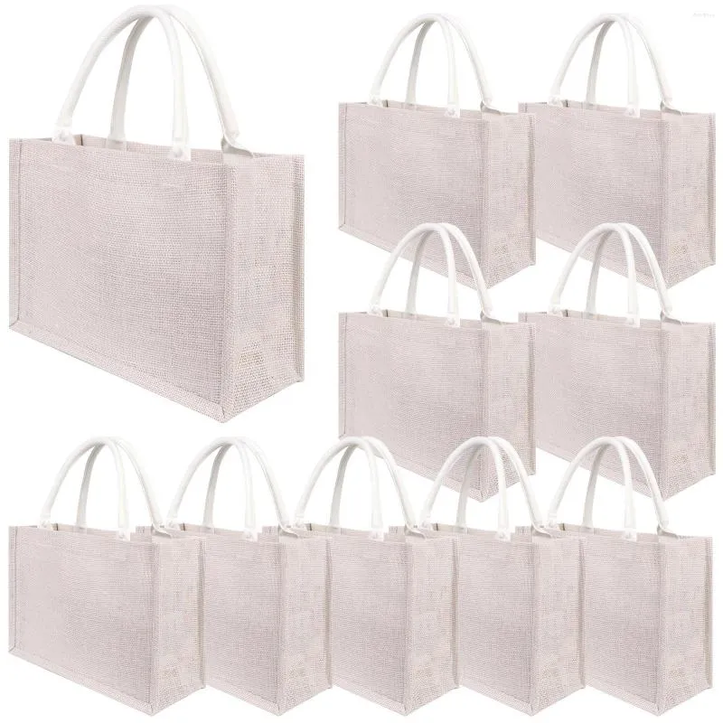 Sacs de rangement Lot de 10 sacs fourre-tout en toile de jute avec poignées réutilisables pour courses pliables pour la plage de mariage