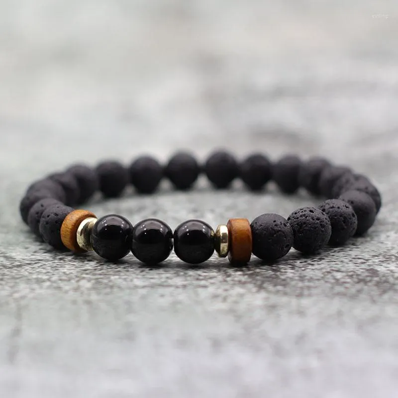 Bedelarmbanden natuurlijke lava armband goud kleurlegering obsidiaan tijger eye stone braclet retro houten kralen braslet mannen vrouwen sieraden Bijoux