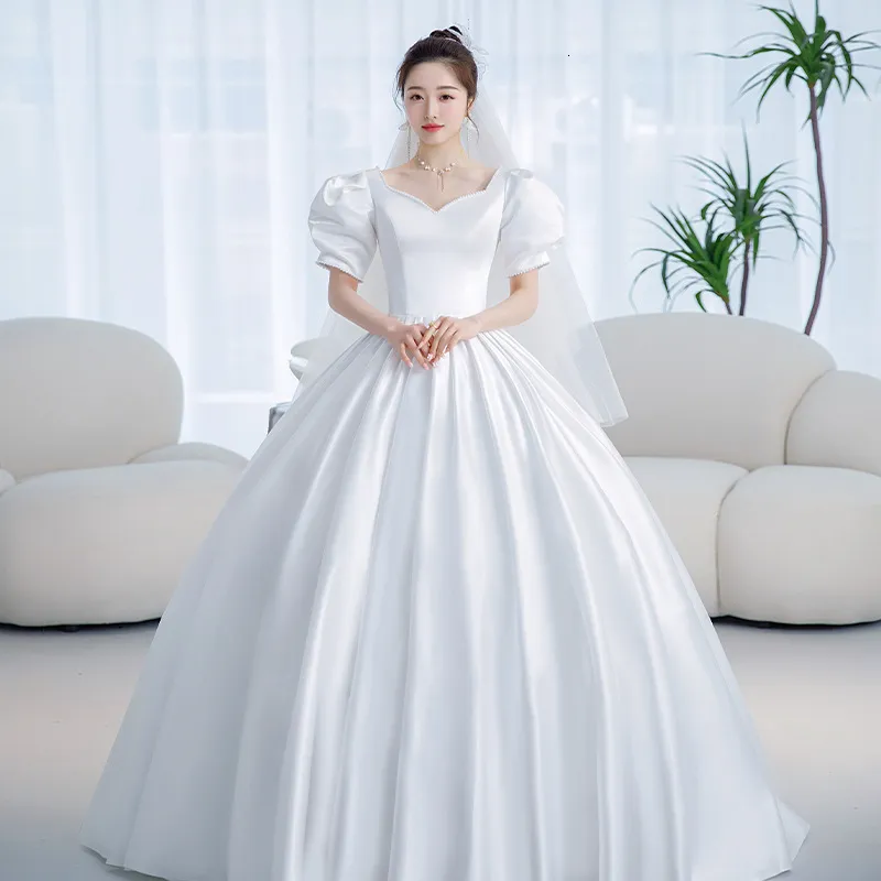 Feestjurken vintage prinses bruiloft satijn simpel jurk glanzende kralen slanke bruids plus size robe de mariee 230328