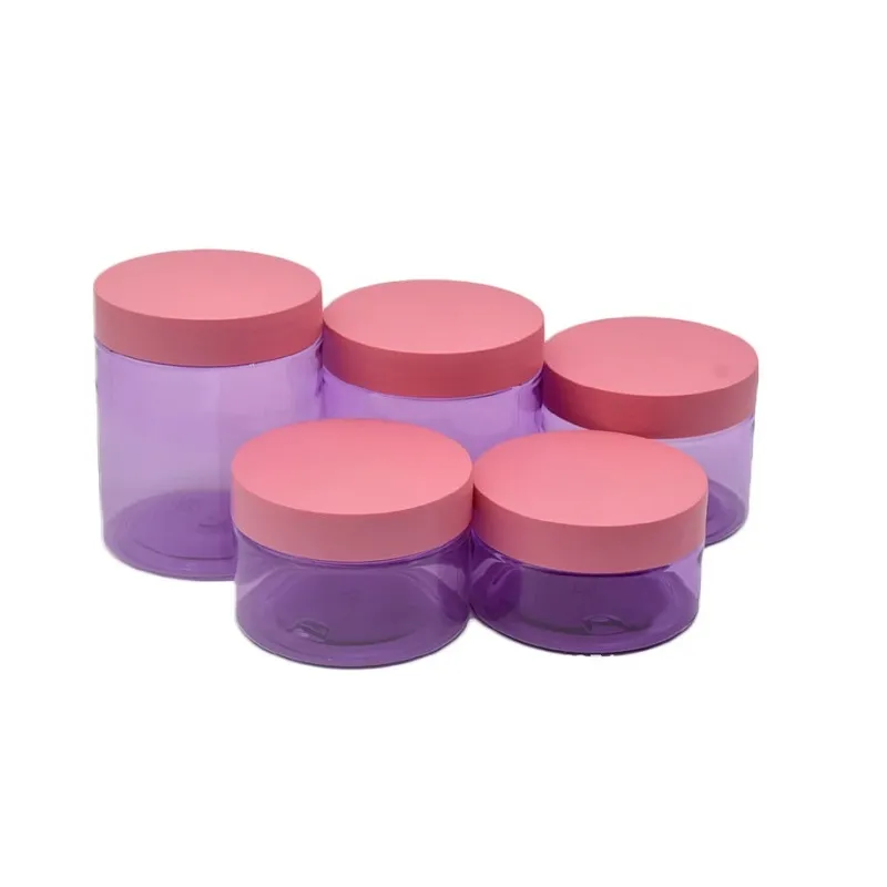 Husdjuret klara lila grädde burkar påfyllningsbara flaskor mattrosa rosa plastlock kosmetiska förpackningsbehållare tomma ögon grädde krukor 4oz 5oz 100 ml 120 ml 150 ml 200 ml 250 ml