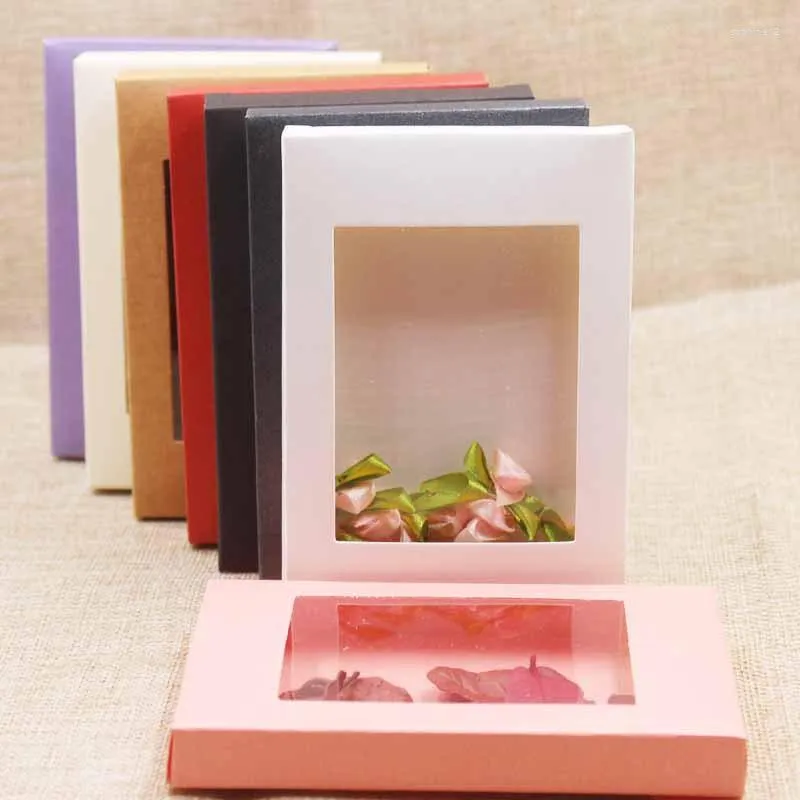 Emballage cadeau 10 pièces/ensemble paquet de papier multicolore boîte d'affichage faveur de fête de mariage bonbons avec fenêtre en PVC transparent anniversaire