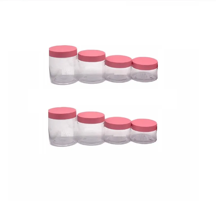 PET Klare Cremeflasche Rosa Kunststoffabdeckung Leere Augencremedosen Kosmetikverpackungsbehälter Tragbare Hautpflege Nachfüllbare Töpfe 50G 80G 100G 120G 150G 200G 250G