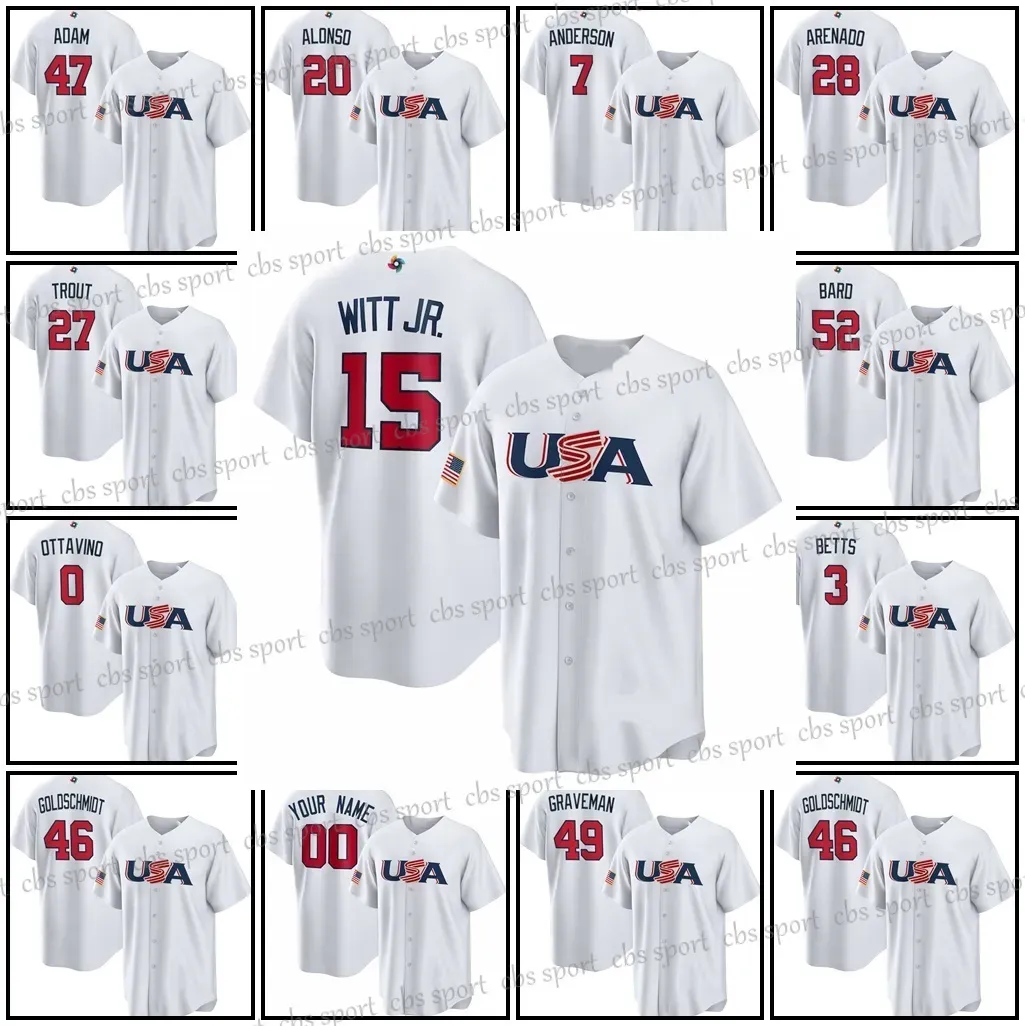 Equipe personalizada EUA 2023 Jersey World Baseball Classic WBC Bobby Witt Jr Mookie Betts Pete Alonso Trea Turner Mike Trout J. T. Realmuto Clayton