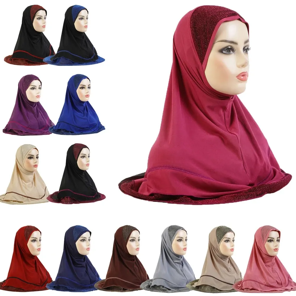 One Piece Amira Muslim Hijab Damen Sofortiger Schal Glitzer Khimar Kopftuch Turban zum Anziehen, fertig zum Tragen, Schals, Wickeln, Niqab