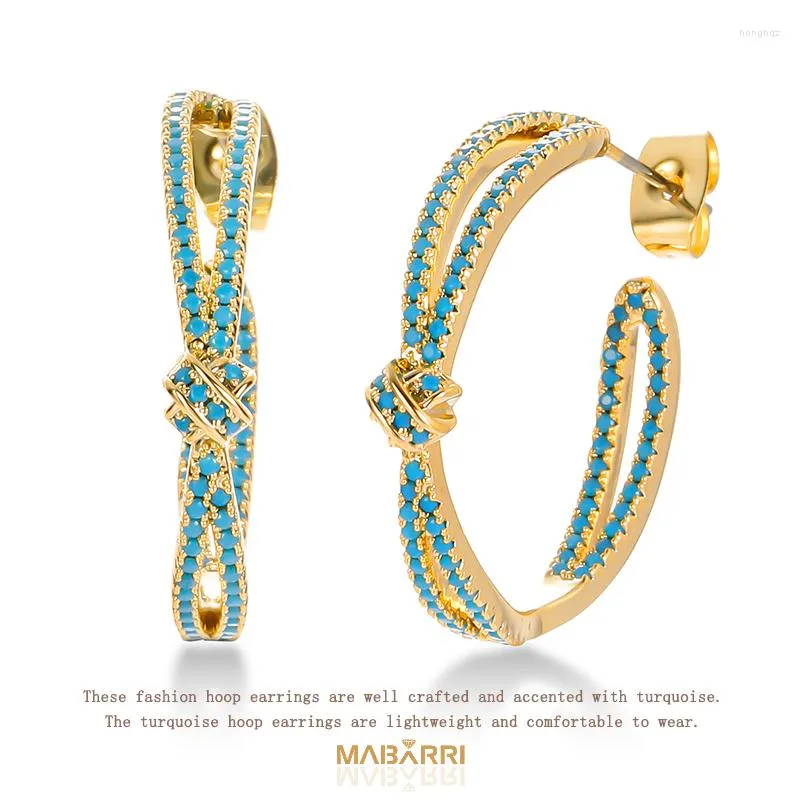 Brincos de aro Mabarri Gold Bated Turquoise Hoops for Women Girl 14k Temperament Jewelry Holiday Holiday Christmas Party Gift