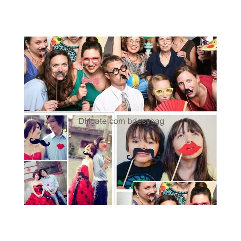 76pcs diy photo booth props wedding moustaches/glasses/bowtie/hat style wedding party night games take photo booth background g1031